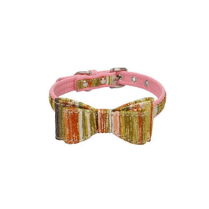 dog collar with bow tie for big and small dog PU collar rose gold metal buckle pet accessories