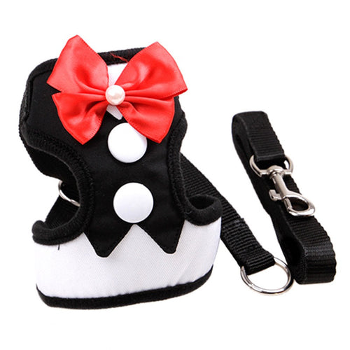 Pet Chest Strap Dog Walking Harness Fashion Red Bow Tie Tuxedo Dog Collar Harness Houndstooth Puppy Vest Harness