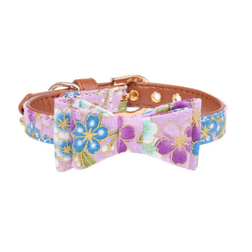 Dog Collar and Leash Set with Bow Tie Pretty Rose Floral Metal Buckle Big and Small Dog Collar Puppy Leash Pet Accessories