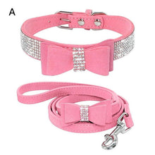 Load image into Gallery viewer, Suede Rhinestone Dog Collar Sparkly Crystal Bow Tie Dogs Cat Collars Bowknot Diamonds Collars for Small Medium Pets Kitten Puppy