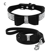 Load image into Gallery viewer, Suede Rhinestone Dog Collar Sparkly Crystal Bow Tie Dogs Cat Collars Bowknot Diamonds Collars for Small Medium Pets Kitten Puppy